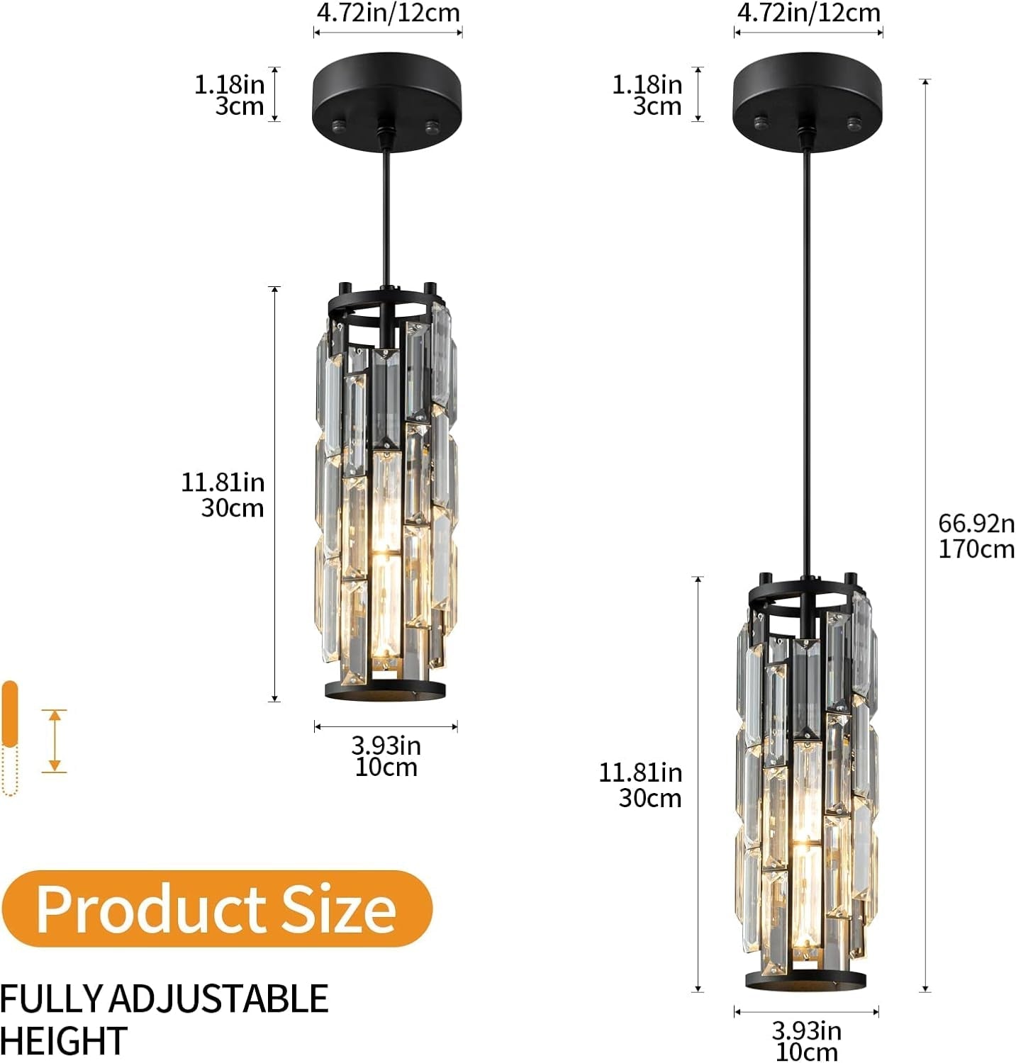 Black Pendant Lights Kitchen Island Modern Pendant Light, Crystal Pendant Light Fixture Mini Pendant Light, Pendant Lighting for Kitchen Island Bedroom (Black 1-Pack)