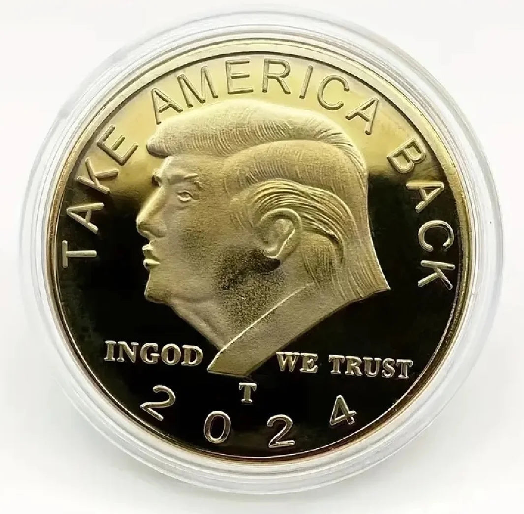 24K Gold-Plated Trump 2024 TAKE AMERICA BACK! W/Display Case Masters Coins