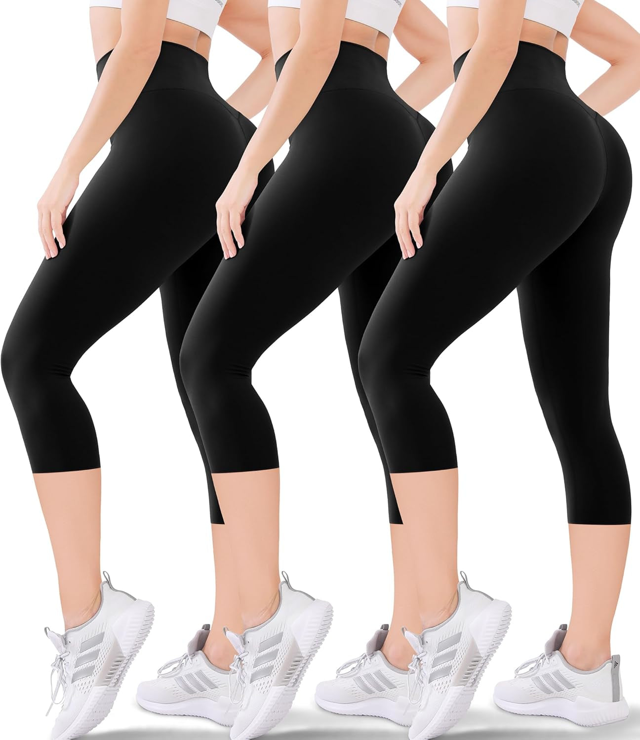 Women'S High Waisted Capri Buttery Soft Tummy Control No See through Workout Athletic Running Yoga Cycling