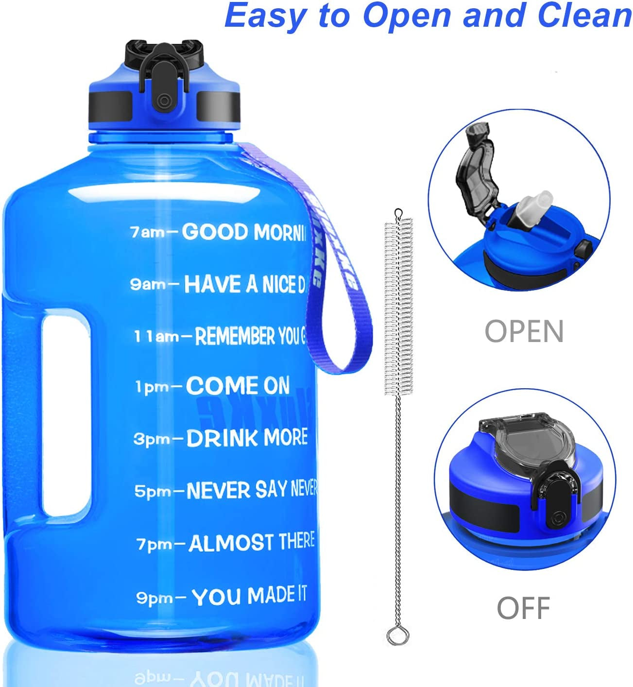 1 Gallon Motivational Sports Water Bottle with Time Marker, BPA Free 128Oz Leak Proof Jug, Black, Plastic, 128 Ounces, Fitness, Sports, Outdoor Activities