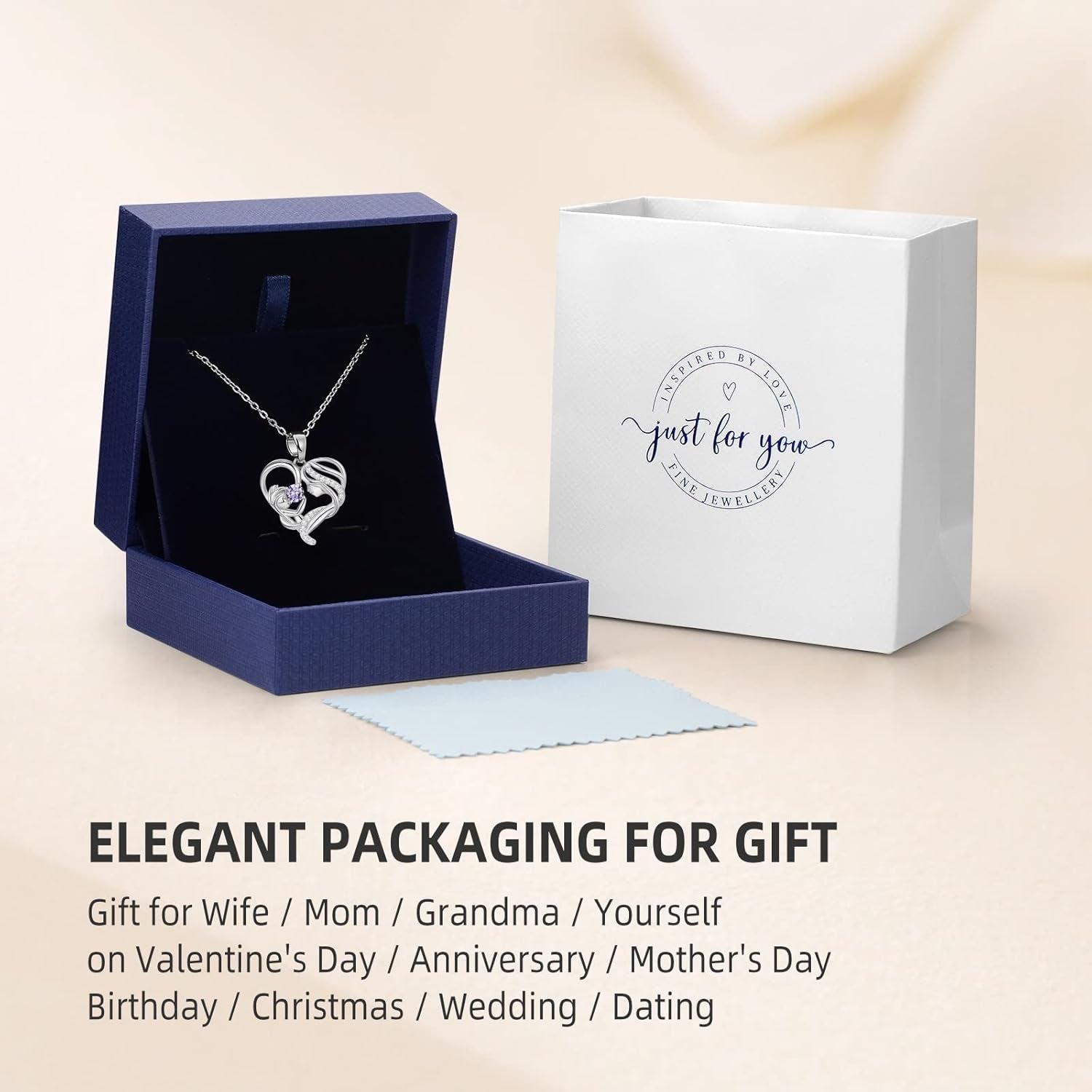 Gift for Mom, Mother and Child Love Heart Pendant Necklace, Mothers Day Gifts for Mom Women 925 Sterling Silver Necklace with Birthstone Necklaces for Mother'S Day Valentines Anniversary Christmas Birthday Gifts for Wife from Husband