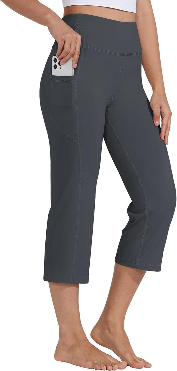 Women'S Yoga Capris Pants High Waist Leggings Crop Athletic Exercise Workout Capris Straight Leg 21"