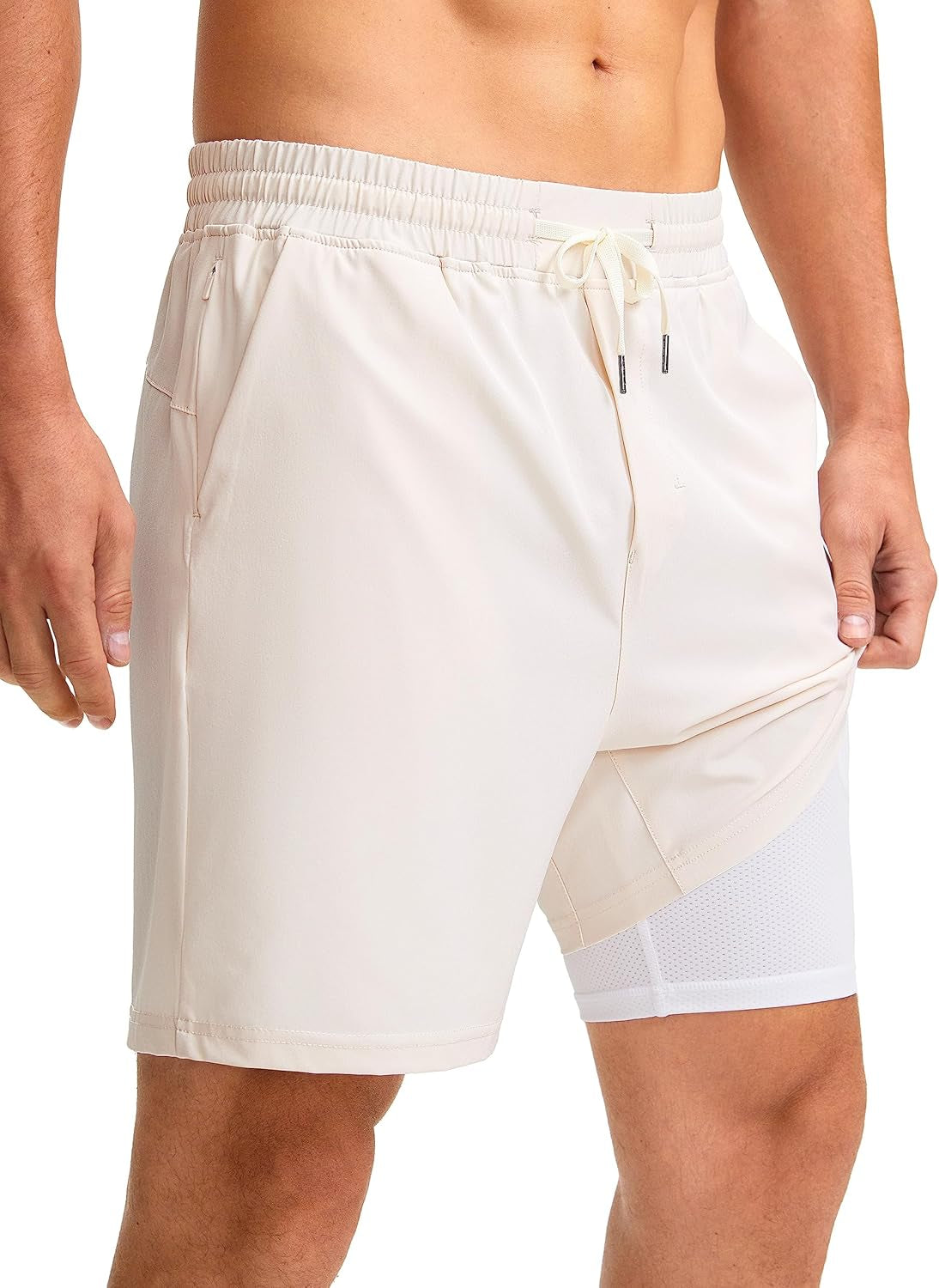 Men'S 2 in 1 Running Shorts with Liner 7 Inch Training Gym Athletic Workout Shorts for Men with Zipper Pockets