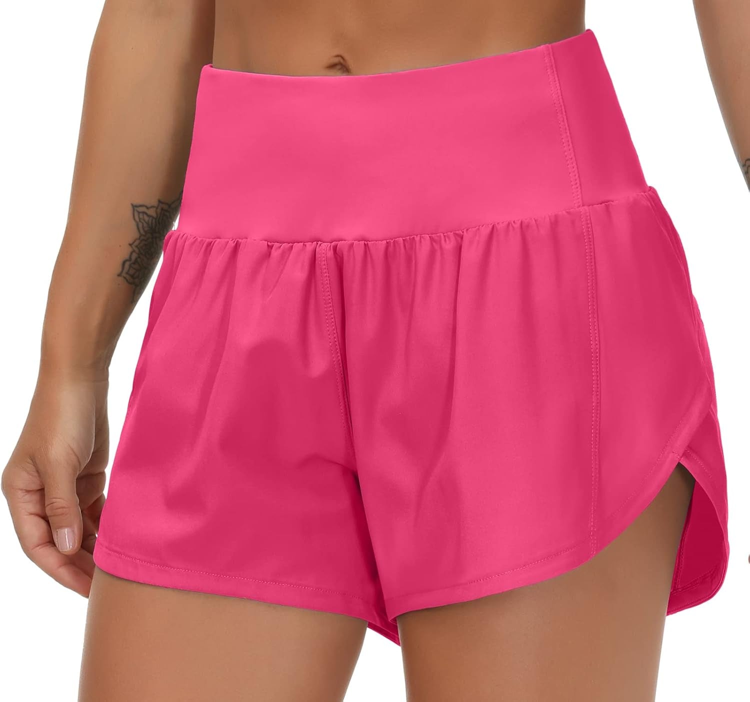 Womens High Waisted Running Shorts Quick Dry Athletic Workout Shorts with Mesh Liner Zipper Pockets
