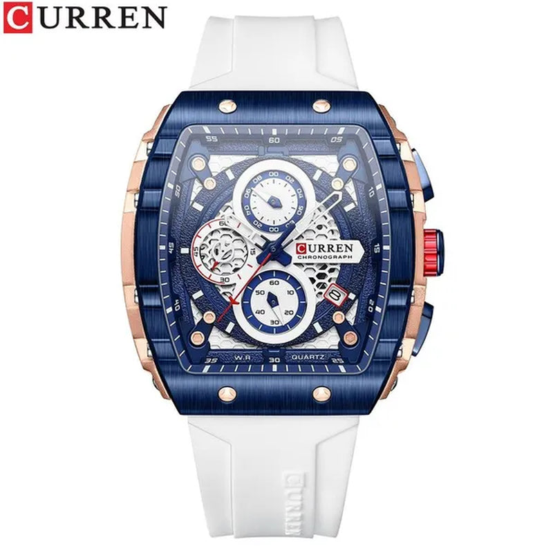 CURREN Mens Watch COOL Large Men's Classical Luxury Sports Design Watches Rubber Strap Waterproof Chronograph Date Quartz Relogios Masculino 8442