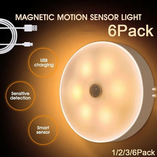 Rechargeable USB Motion Sensor Night Light Smart Motion Detection LED Closet Cabinet Lights LED Emergency Recharging Lights for Bedroom Kitchen Hallways Bathroom for Halloween Christmas Birthday Family Party Making Atmosphere Lights (1/2/3/6 Pack)