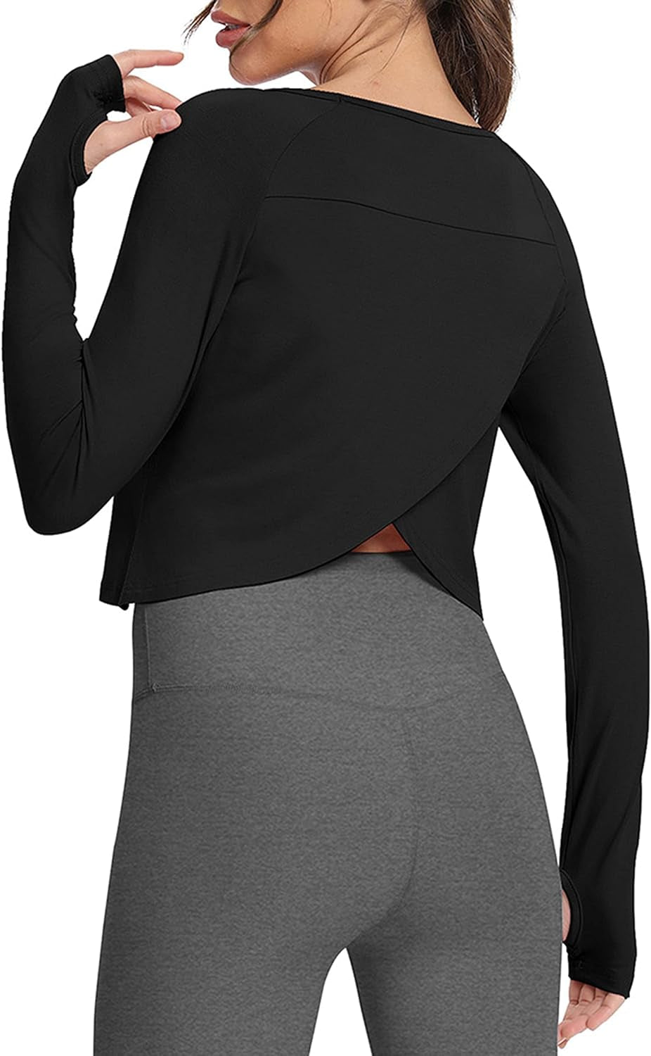 Long Sleeve Athletic Workout Shirts Sports Yoga Gym Crop Tops for Women