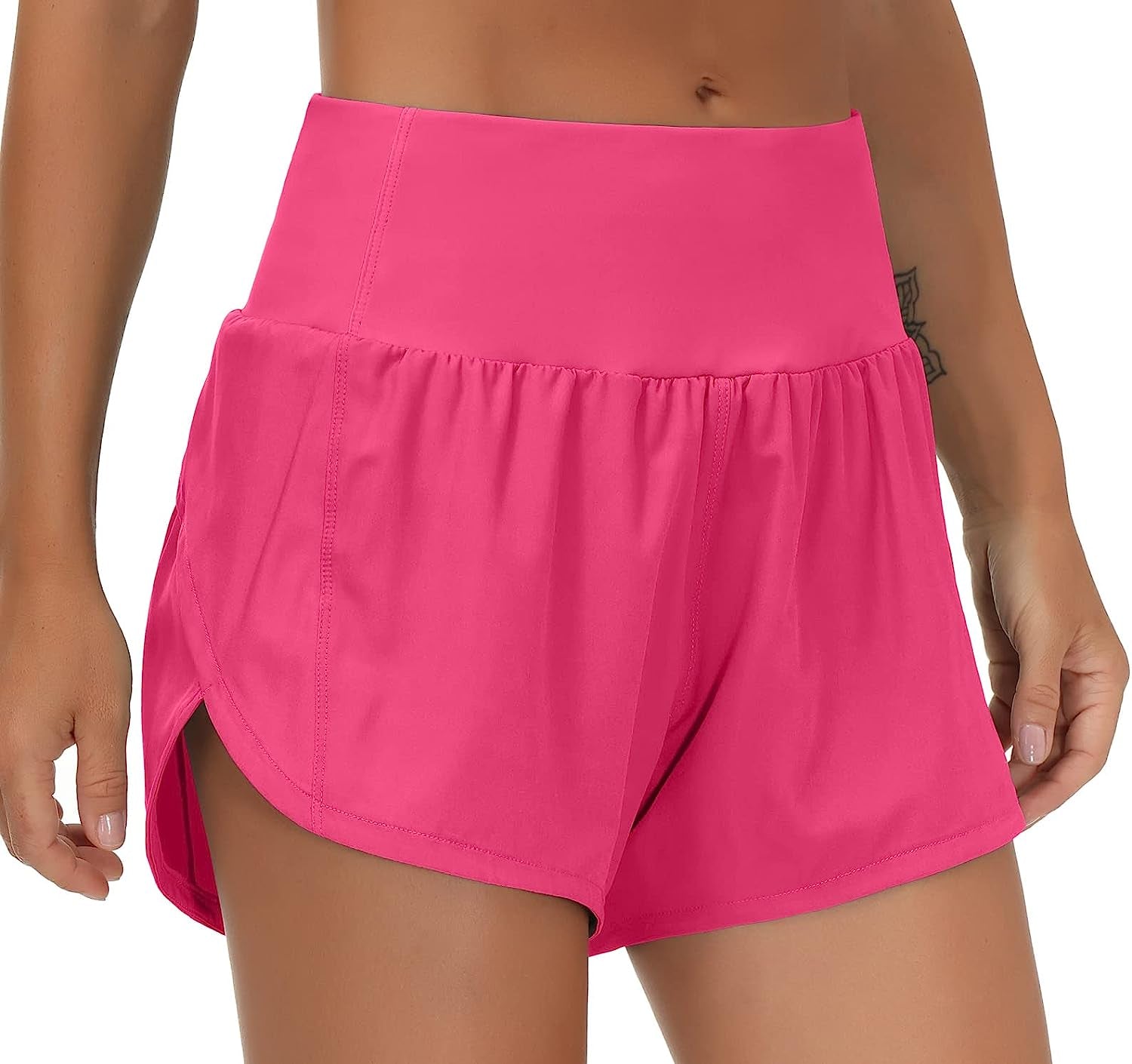 Womens High Waisted Running Shorts Quick Dry Athletic Workout Shorts with Mesh Liner Zipper Pockets