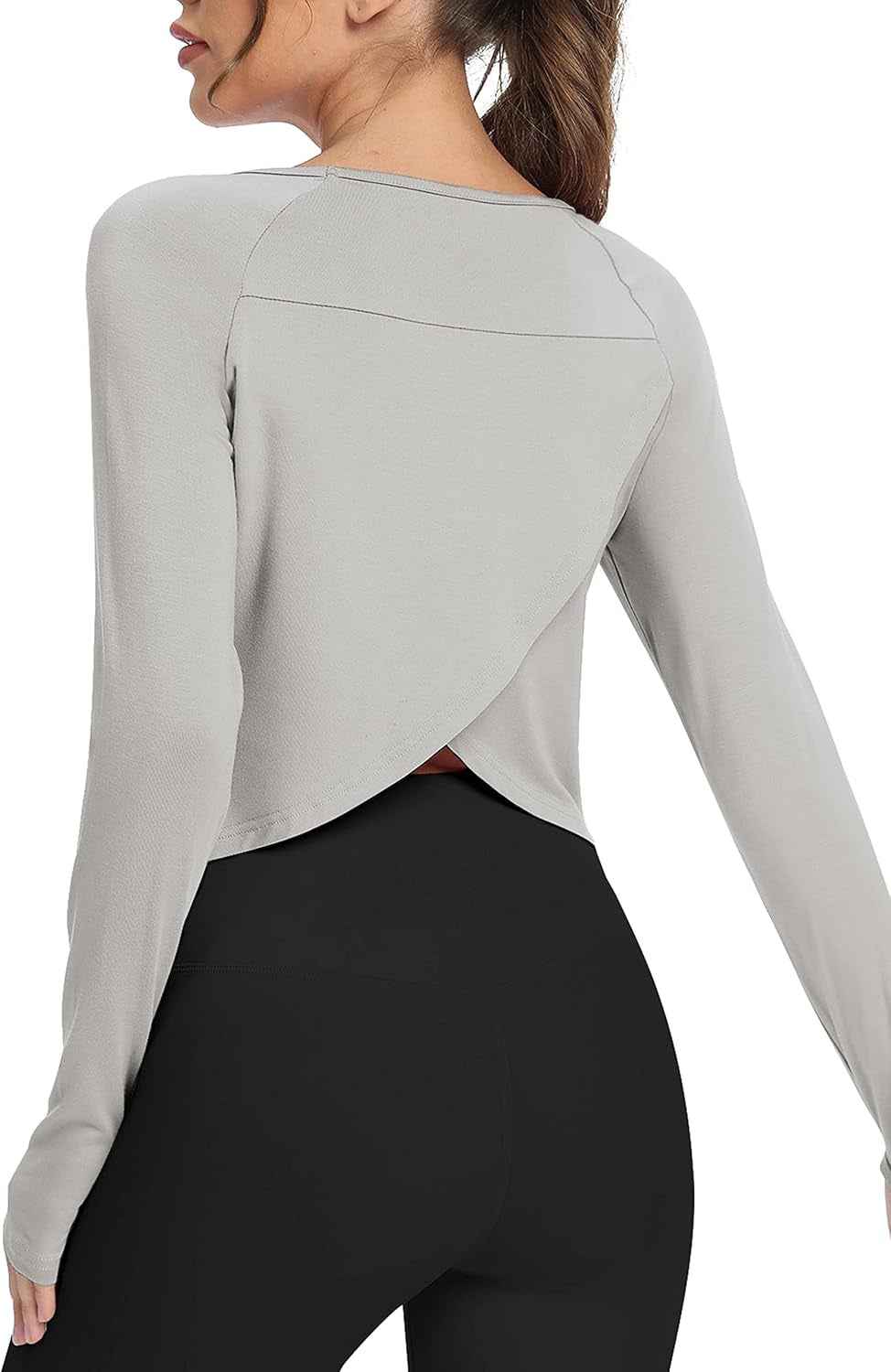 Long Sleeve Athletic Workout Shirts Sports Yoga Gym Crop Tops for Women