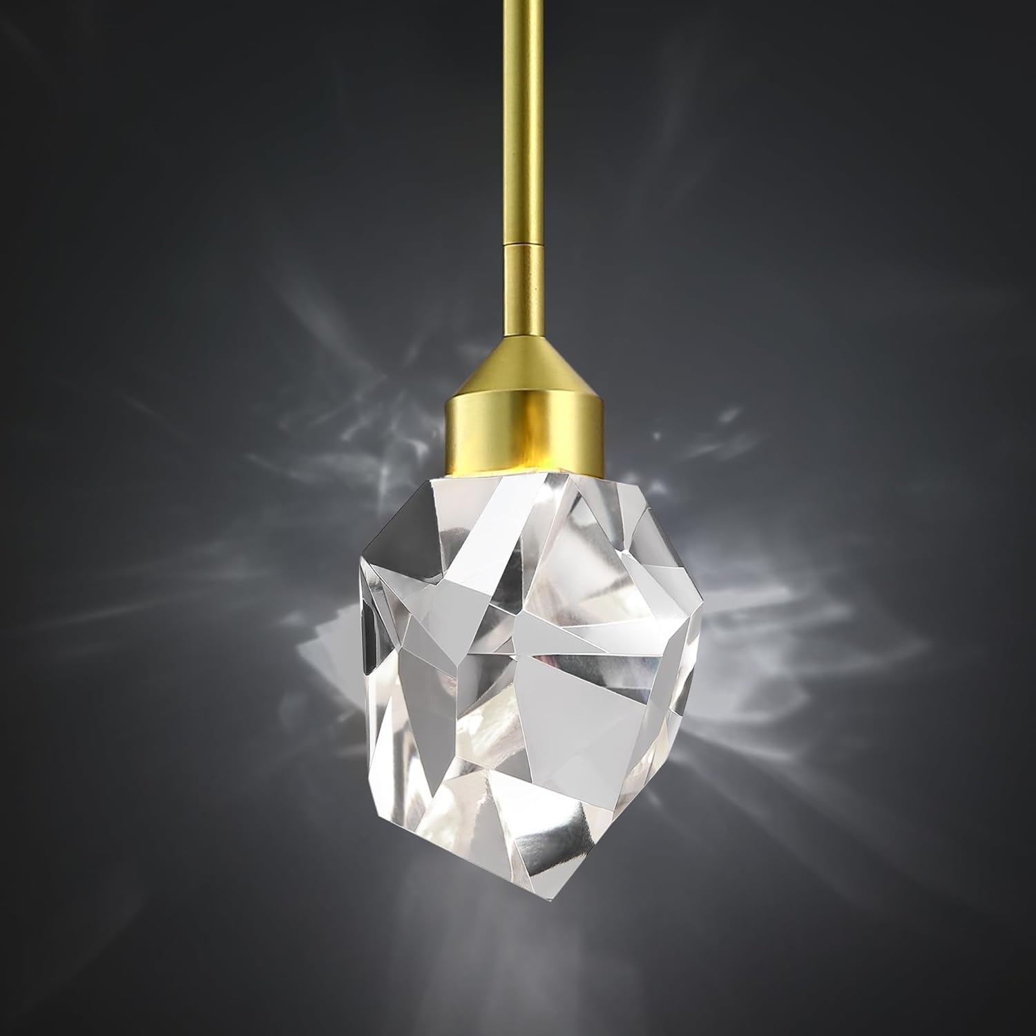 Gold Crystal Pendant Light Small Hanging Pendant Light Fixtures 8W LED Light 3 Color Temperature Adjustable 3000K-5000K-4000K Mini Single Modern Chandelier for Kitchen Island Bathroom