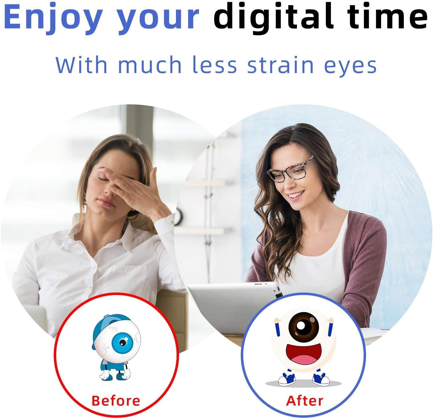 Blue Light Blocking Glasses, Computer Reading/Gaming/TV/Phones Glasses for Men Women,Anti Eyestrain UV Glare (5 Pair)