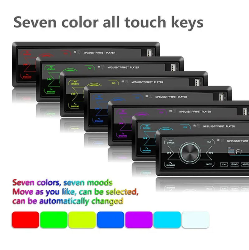1DIN Touch Car Stereo 12V In-Dash Auto Radio Car MP3 Player Audio Music Stereo with Remote Control Fm/Bluetooth/Usb/Sd/Aux-In Colorful Lights +TF Card (Optional)