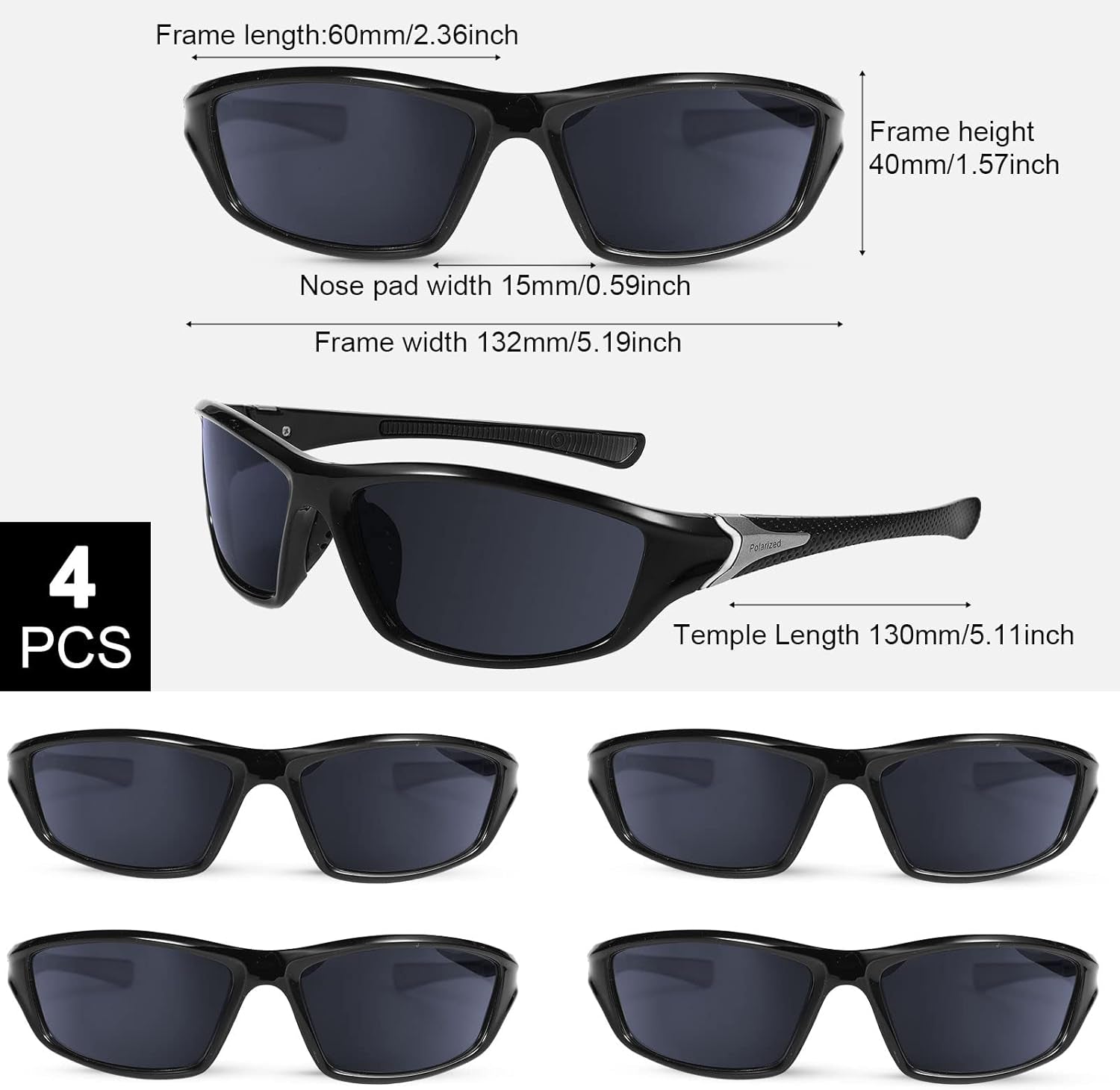 4 Pairs Men Polarized Sunglasses with UV Protection Driving Glasses Sports for Sport Outdoor Activities