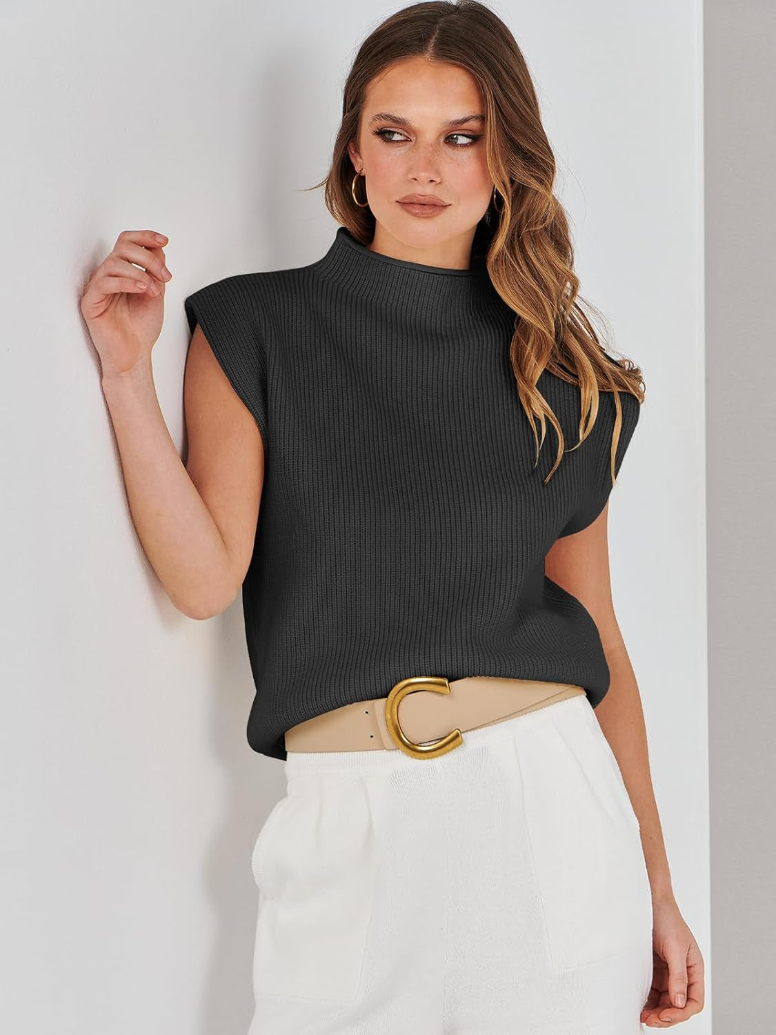 Women'S Mock Neck Sleeveless Sweater Vest Casual Cap Sleeve Knit Pullover Tank Tops 2025 Spring Summer Clothes