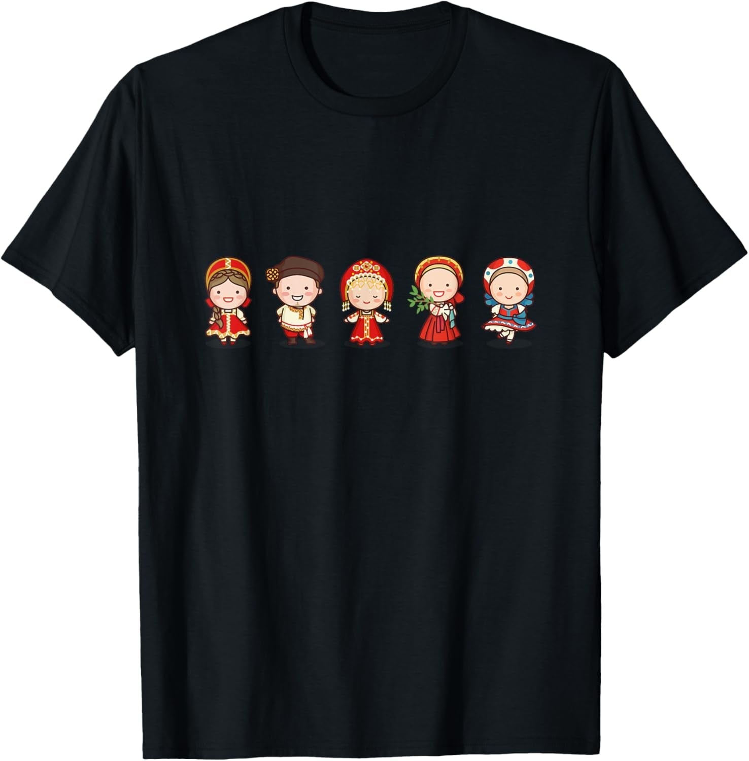 Cute Traditional Russian Characters in Russian Clothing T-Shirt
