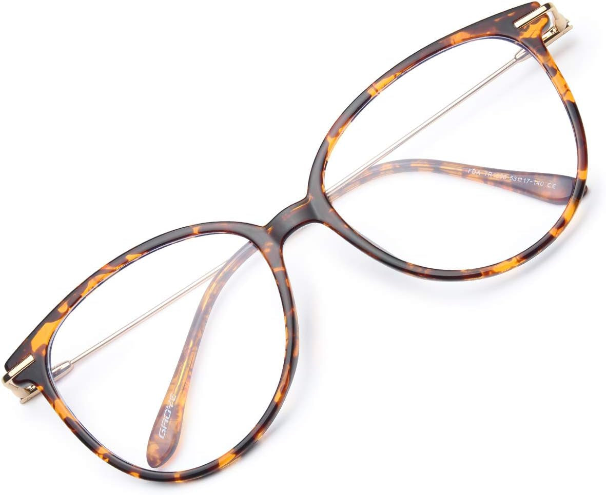 Blue Light Blocking Glasses Women/Men, Fashion Cat Eye Fake Eyeglasses UV Ray Filter Computer Gaming Glasses (Light Black Frames/Transparent Lens)