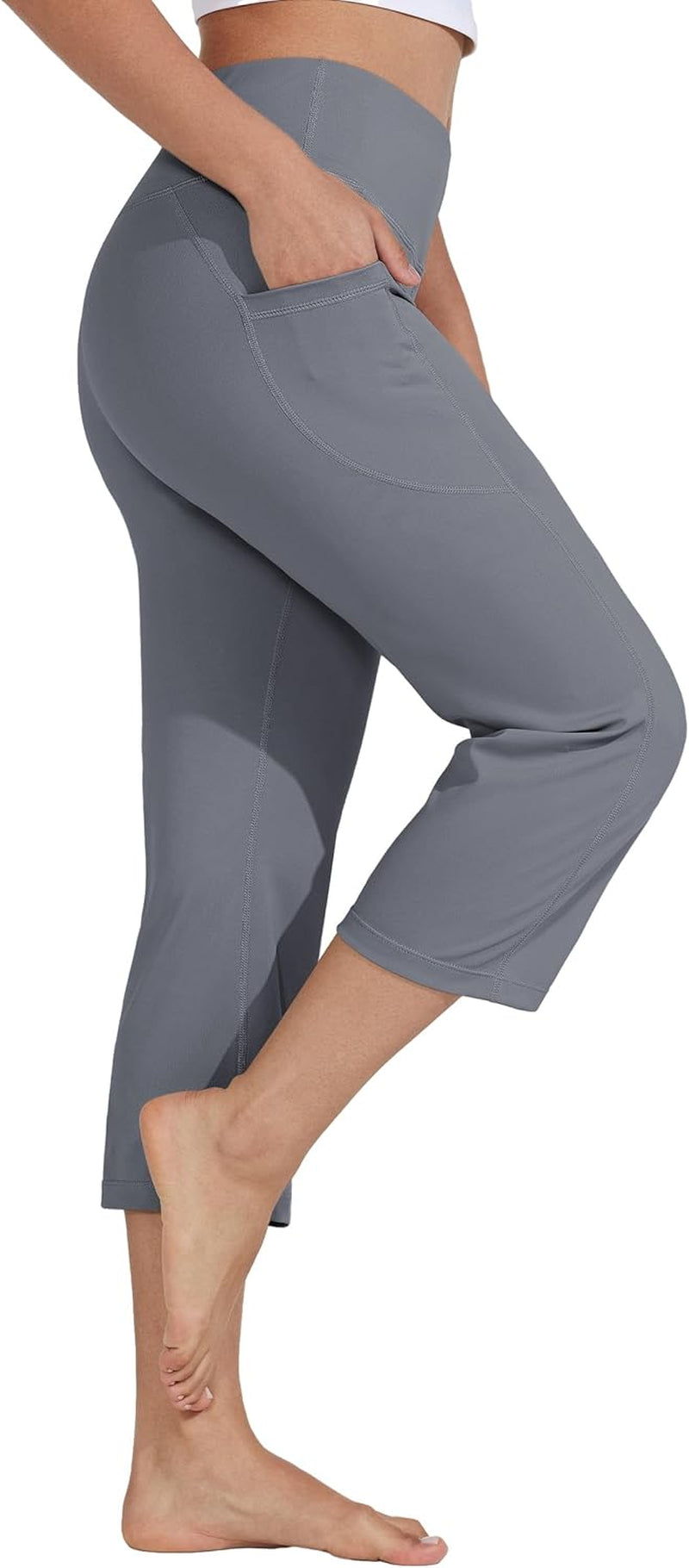 Women'S Yoga Capris Pants High Waist Leggings Crop Athletic Exercise Workout Capris Straight Leg 21"