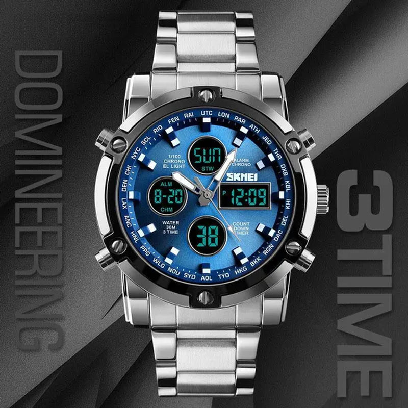 Mens SKMEI Watches Top Luxury Brand Sport Countdown Stainless Steel Strap Wrist watch
