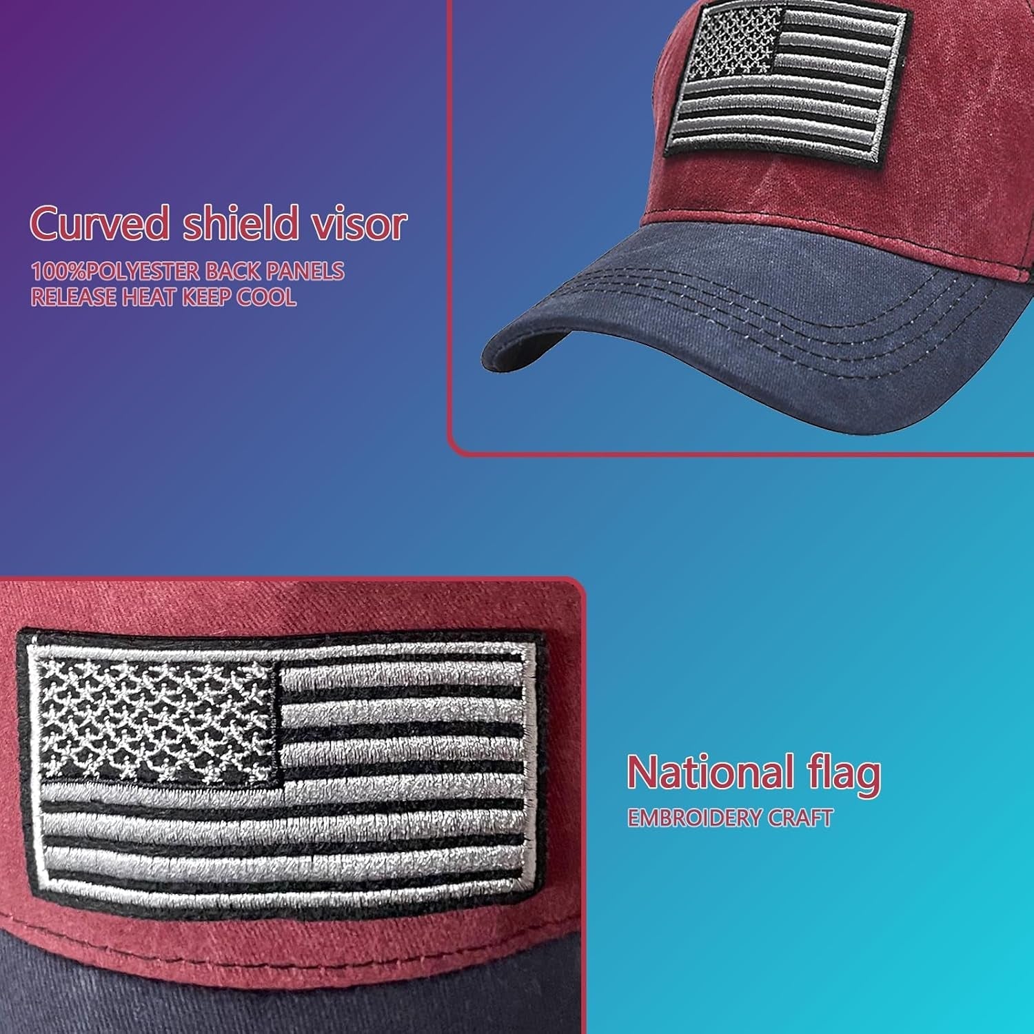 Tennis Cap American Flag Embroidered Baseball Cap Adjustable Trucker Cap for Both Men and Women