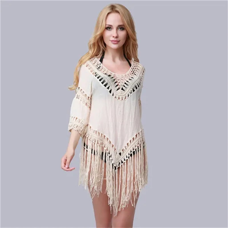 Women Tassel Boho Poncho Shawl Cape