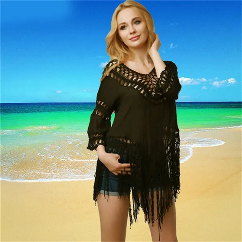 Women Tassel Boho Poncho Shawl Cape