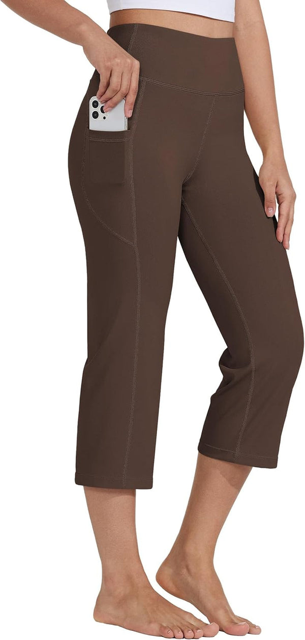 Women'S Yoga Capris Pants High Waist Leggings Crop Athletic Exercise Workout Capris Straight Leg 21"
