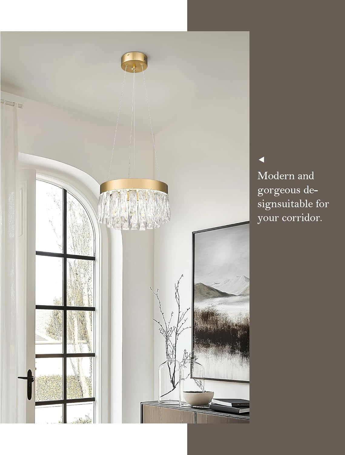 2-Tier Crystal Gold Chandelier, LED Modern Chandelier, 6000K Cool White Pendant Light for Bedroom Kitchen Dinning Room Entryway, CC5612-LED-BG