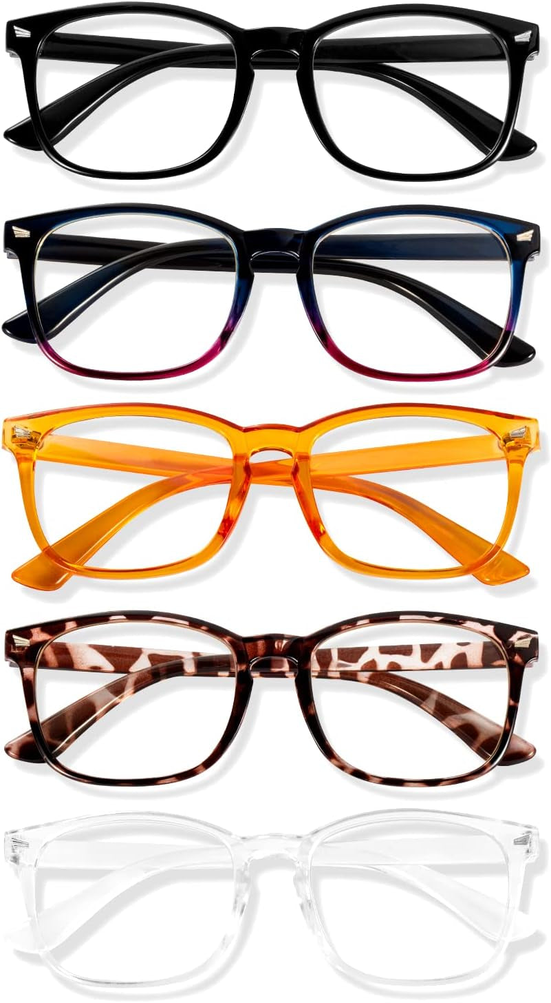 Blue Light Blocking Glasses, Computer Reading/Gaming/TV/Phones Glasses for Men Women,Anti Eyestrain UV Glare (5 Pair)