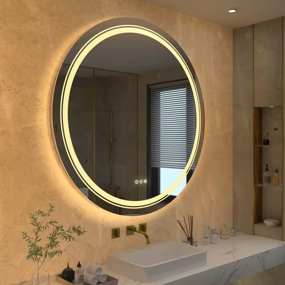 32 In. W X 32 In. H Large round Frameless Defog Dual Front LED Backlit Wall Mounted Bathroom Vanity Mirror Super Bright
