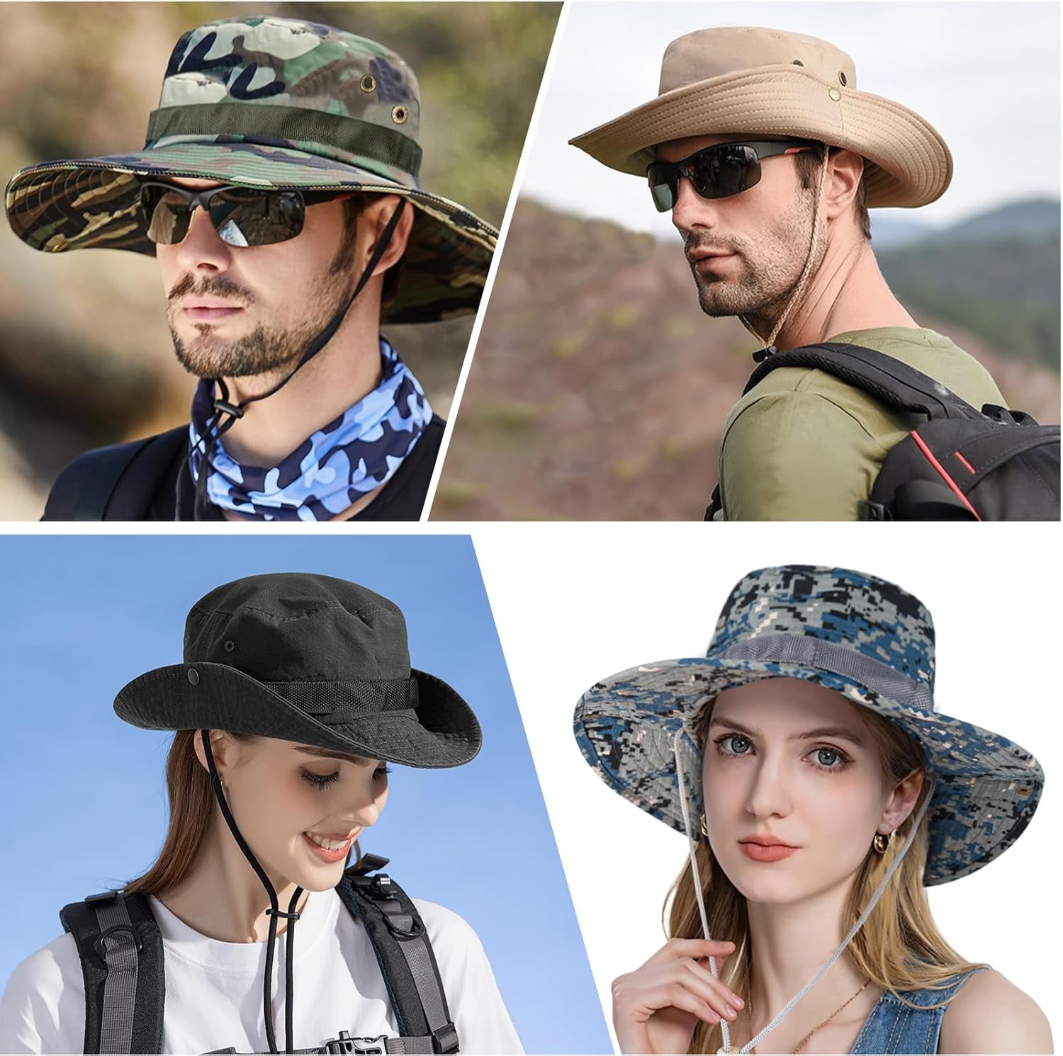 Sun Hats for Men Women Boonie Hat UPF 50+ Bucket Hat Wide Brim UV Protection Fishing Hiking Safari Outdoor Hats