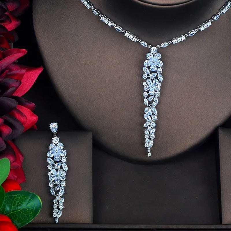 CANDICE Elegant Ruby CZ Big Bridal Jewelry Set for Women Red Cubic Zirconia Diam