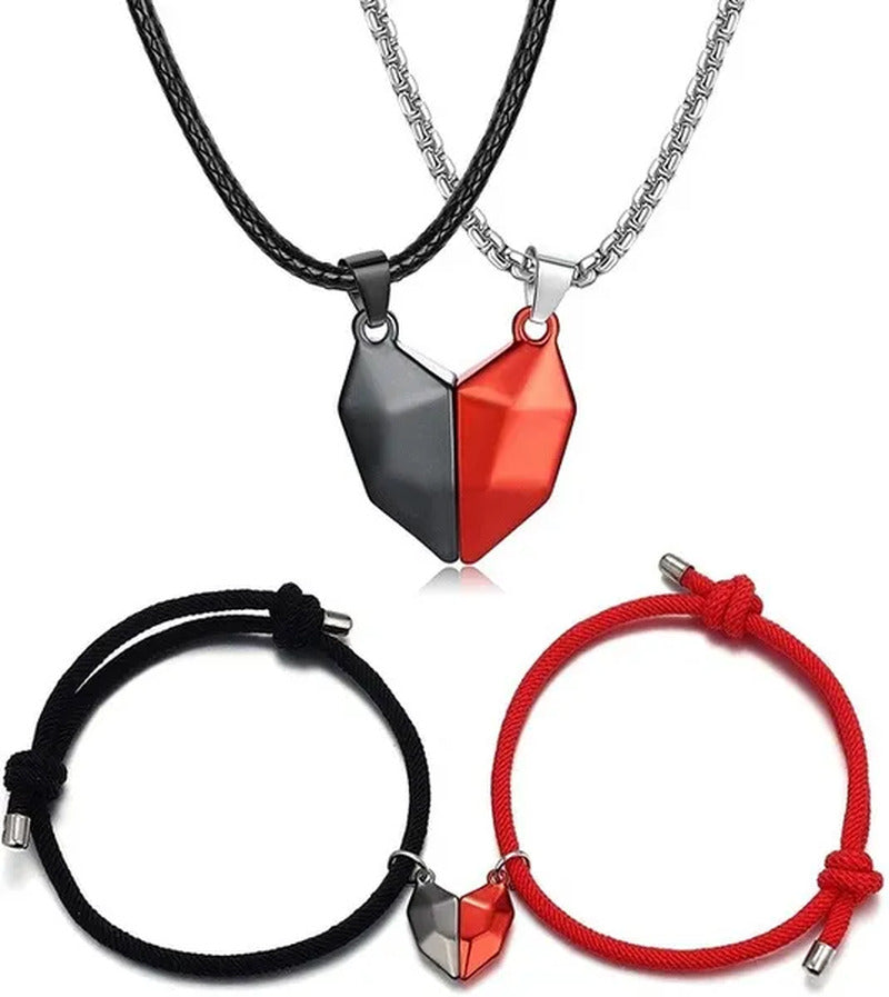 4Pcs/Set Two Souls One Heart Matching Necklaces Bracelets for Couples Creative M