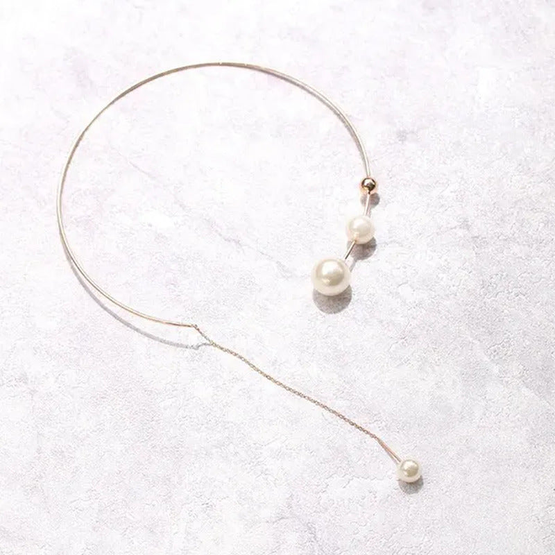 1Pcs Pearl Choker Necklace Elegant Big White Imitation Pearl Choker Necklace Cla