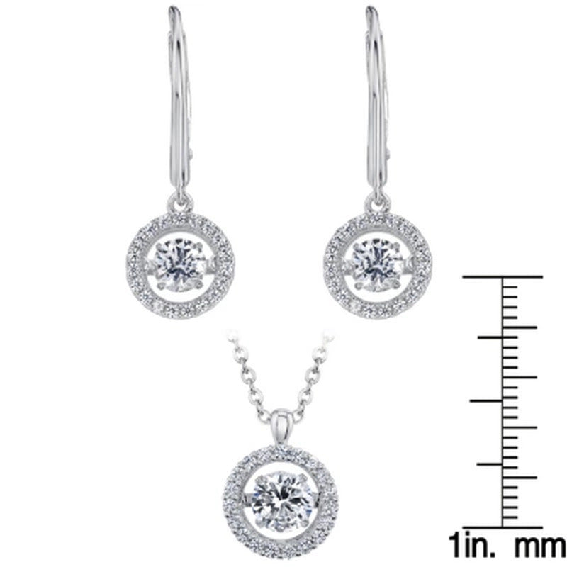 925 Sterling Silver Dancing Lab Created White Sapphire Pendant and Earring Set