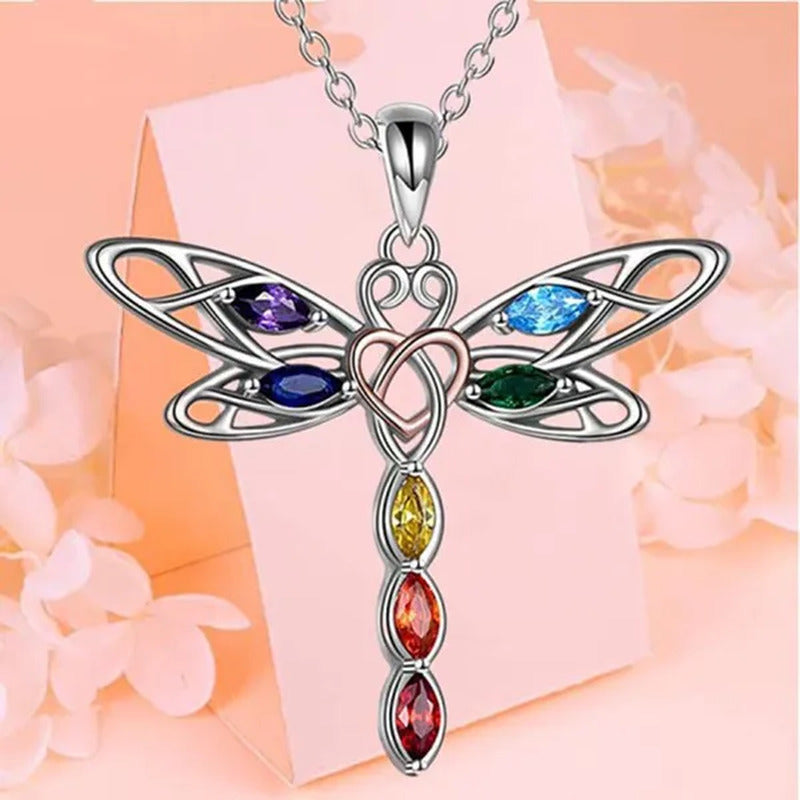 Delicate Colorful Zircon Dragonfly Necklace Insect Dragonfly Wings Pendant Engag