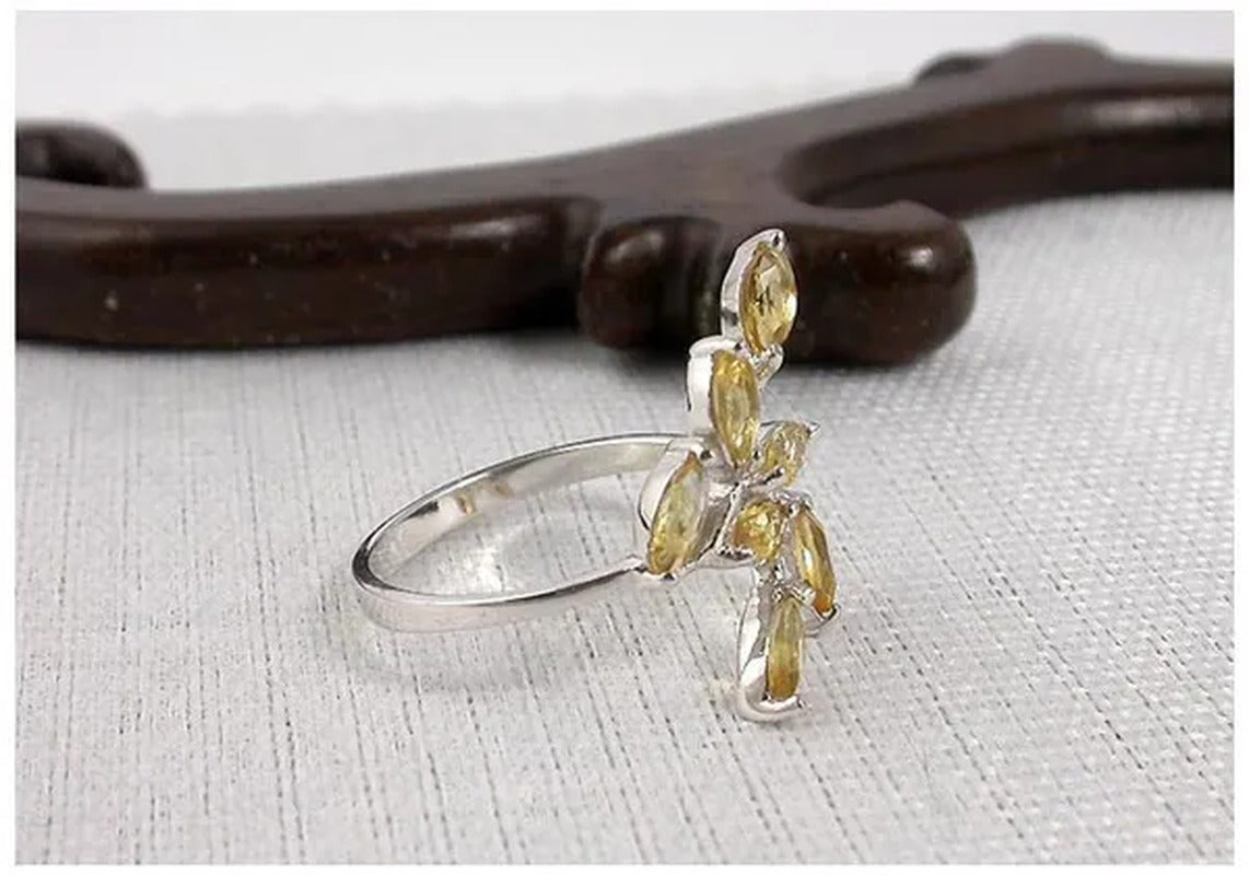 Beautiful Leaf Shape Yellow Crystal Jewelry Sets Ring Pendant Necklace Pure 925
