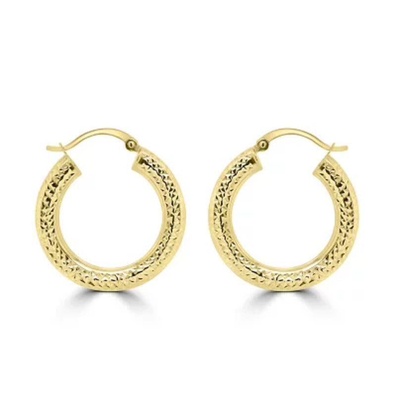 14K Yellow Gold Diamond Cut Hoop Earrings