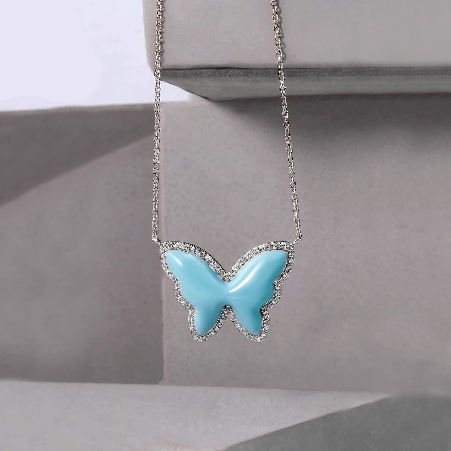 1/5Cttw Diamond and Enamel Butterfly Necklace for Women in 18K Rose Gold-Plated,
