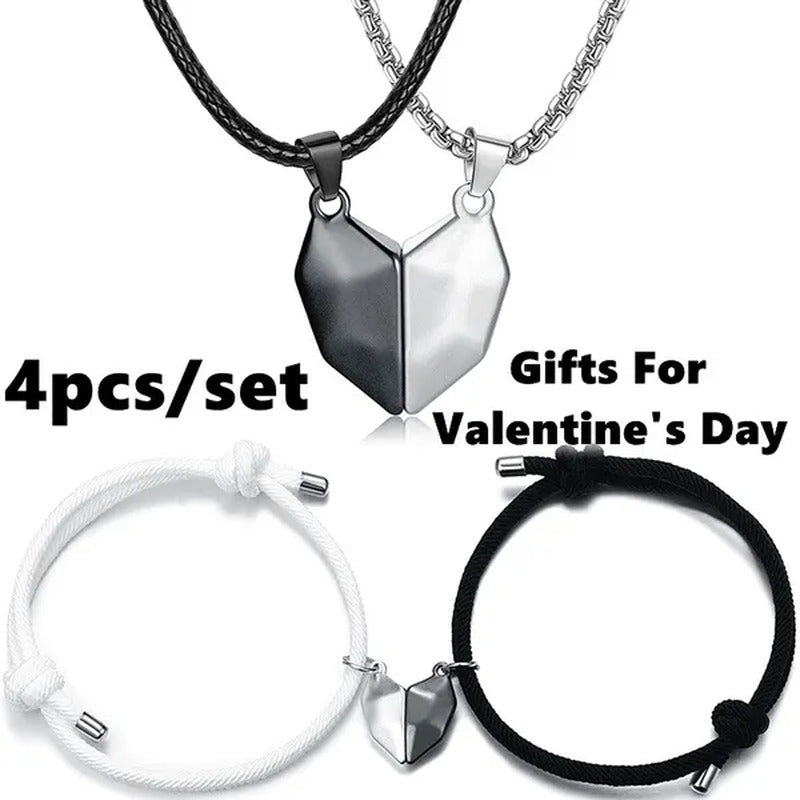 4Pcs/Set Two Souls One Heart Matching Necklaces Bracelets for Couples Creative M