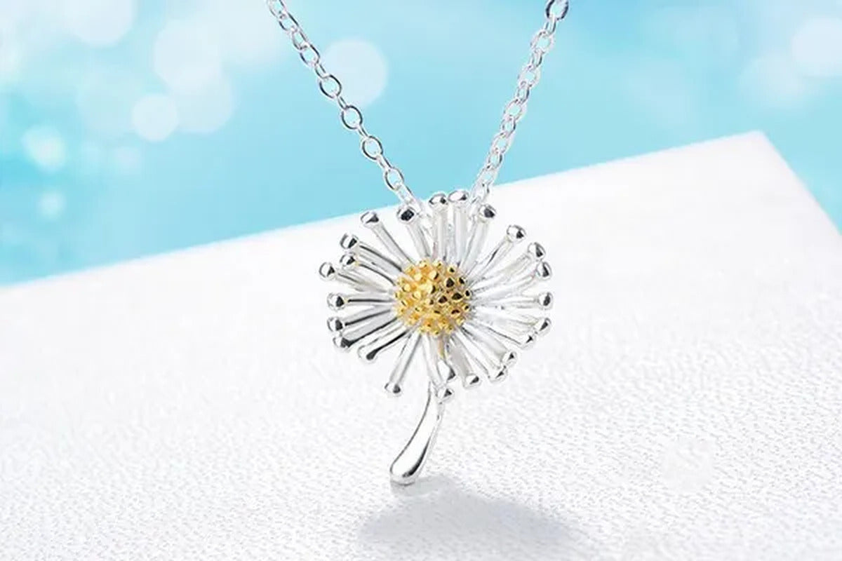 Elegant Daisy Flower Pendant 925 Sterling Silver Chain Necklace for Women Girl
