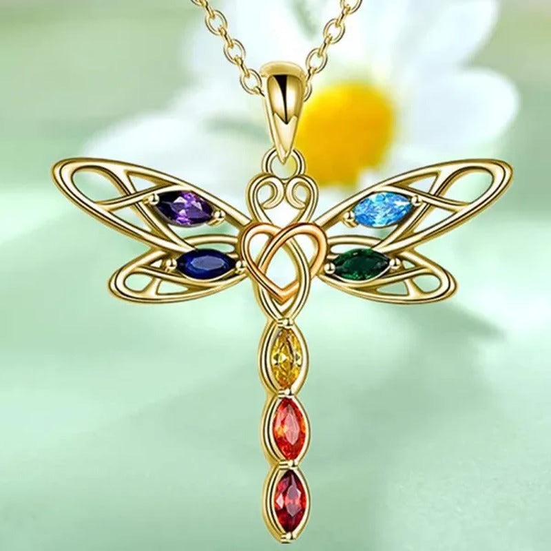 Delicate Colorful Zircon Dragonfly Necklace Insect Dragonfly Wings Pendant Engag
