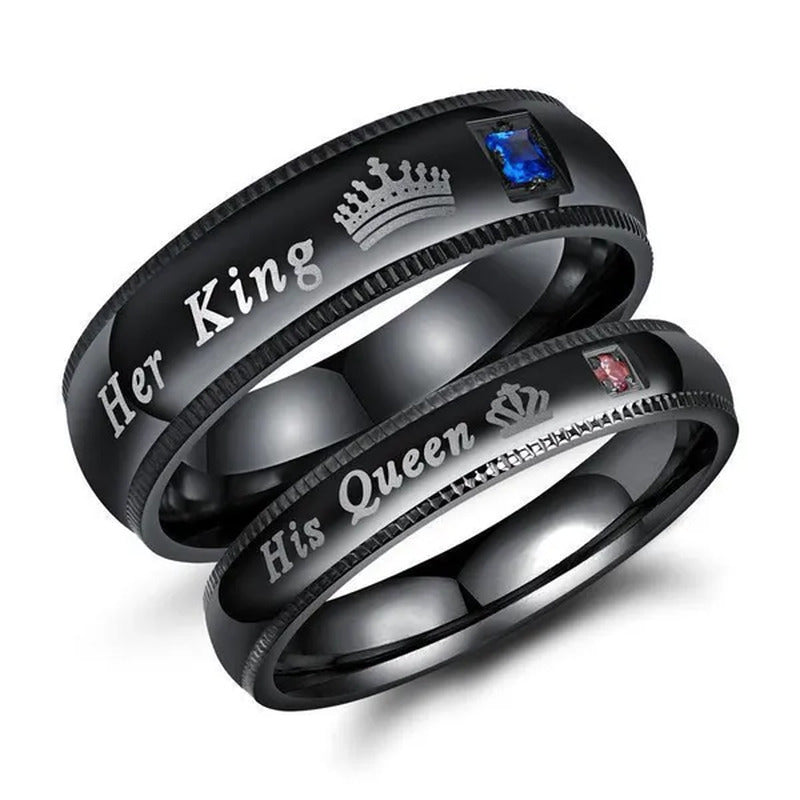 His Queen and Her King Stainless Steel Couple Ring Engagement Wedding Ring for L