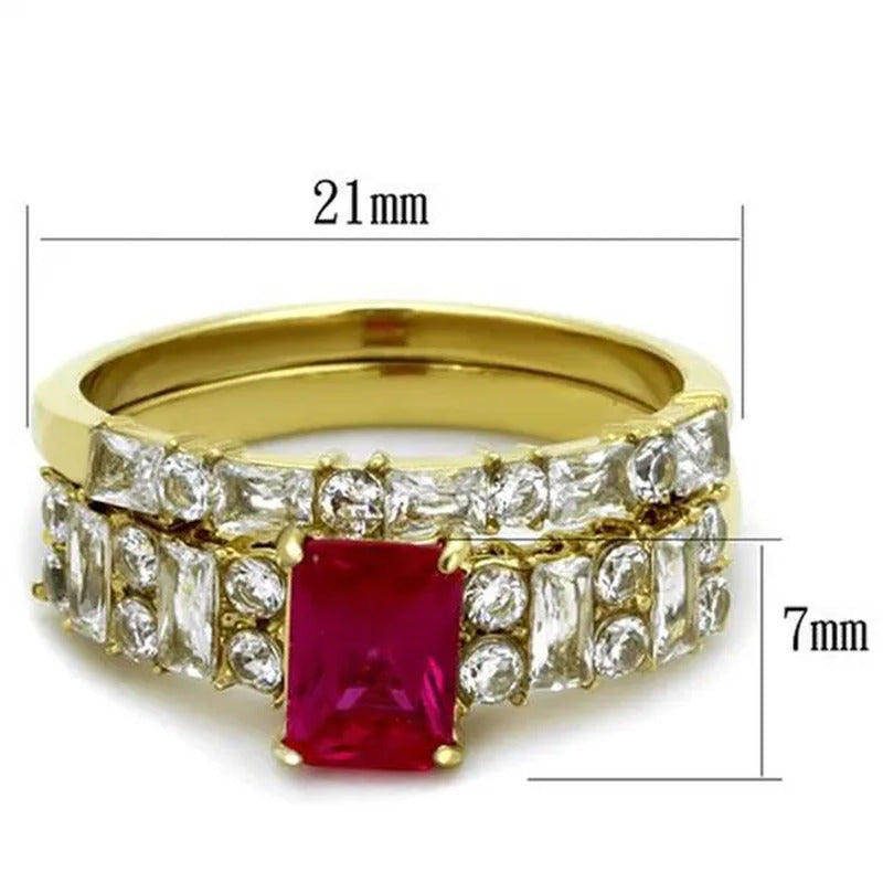 2.64 Ct Emerald Cut Ruby Zirconia 14K Gold Plated Wedding Ring Set Women'S Size