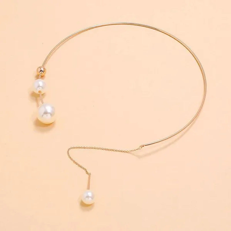 1Pcs Pearl Choker Necklace Elegant Big White Imitation Pearl Choker Necklace Cla