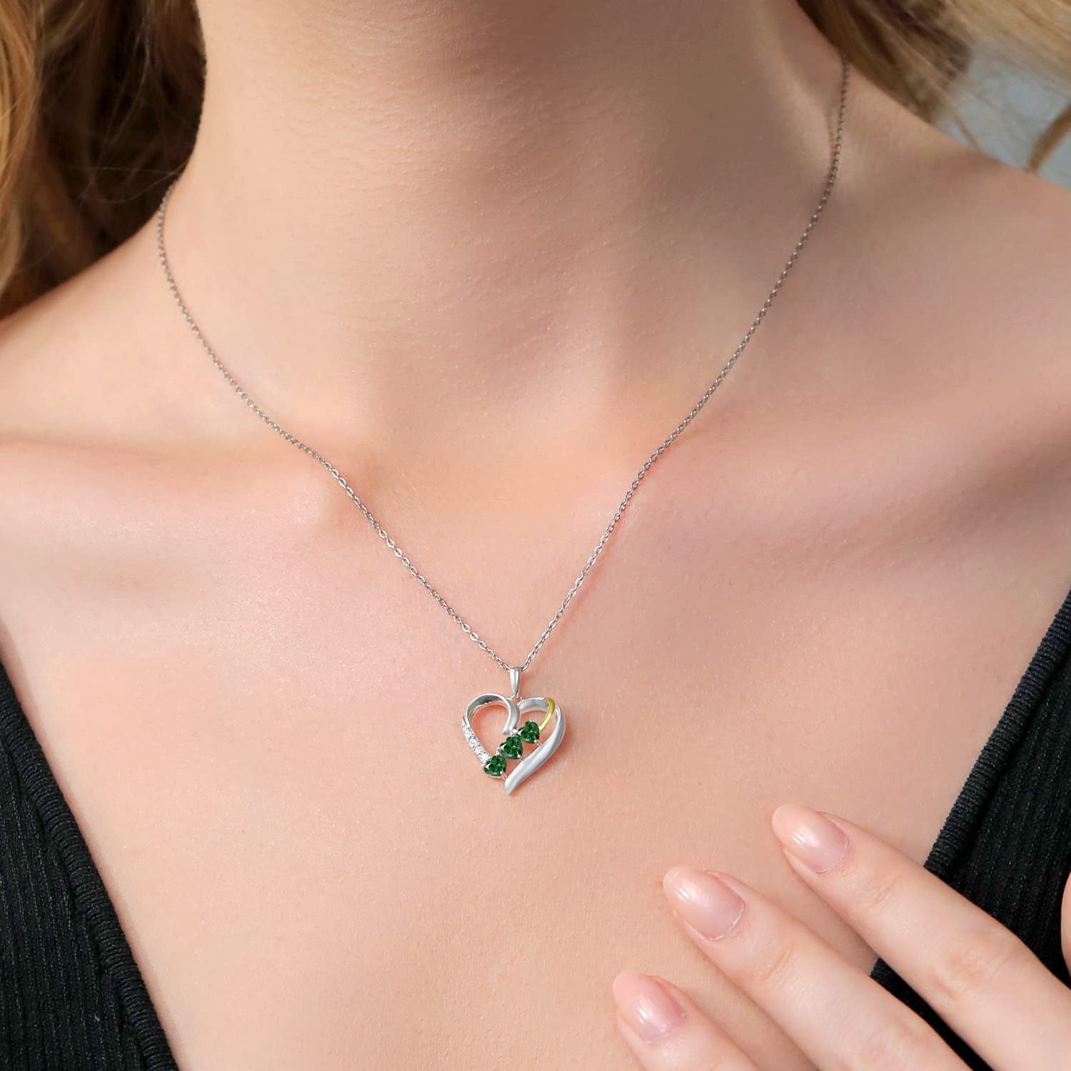 925 Sterling Silver and 10K Yellow Gold Green Nano Emerald and White G-H Lab Gro