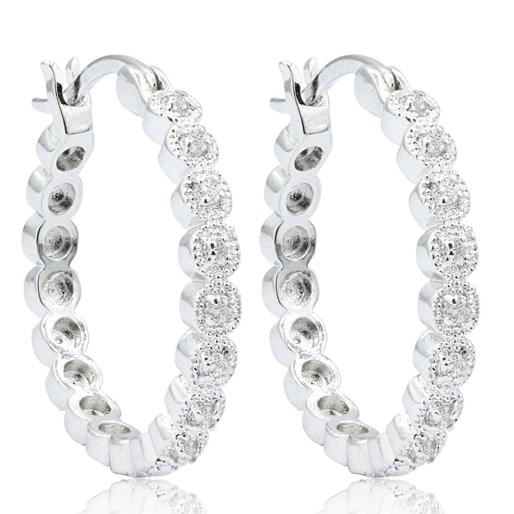 1/4 Carat Diamond Hoop Earrings, 3/4 Inch for Women
