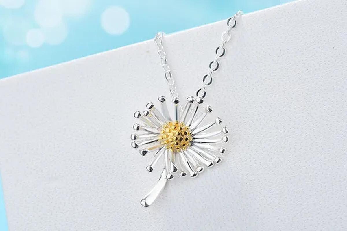 Elegant Daisy Flower Pendant 925 Sterling Silver Chain Necklace for Women Girl