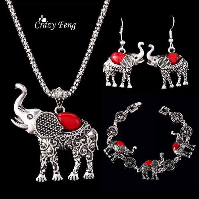 1Set Animal Elephant Women'S Necklace Pendant Drop Earrings Bracelet Jewelry Set