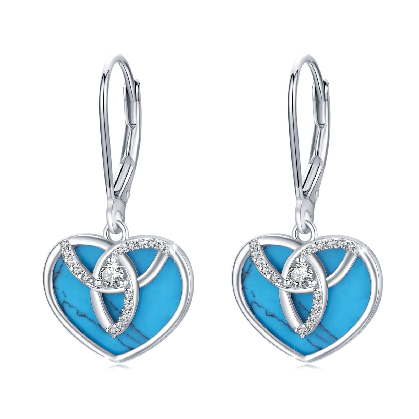 Celtic Drop Earrings 925 Sterling Silver Turquoise Leverback Earrings Celtic Kno