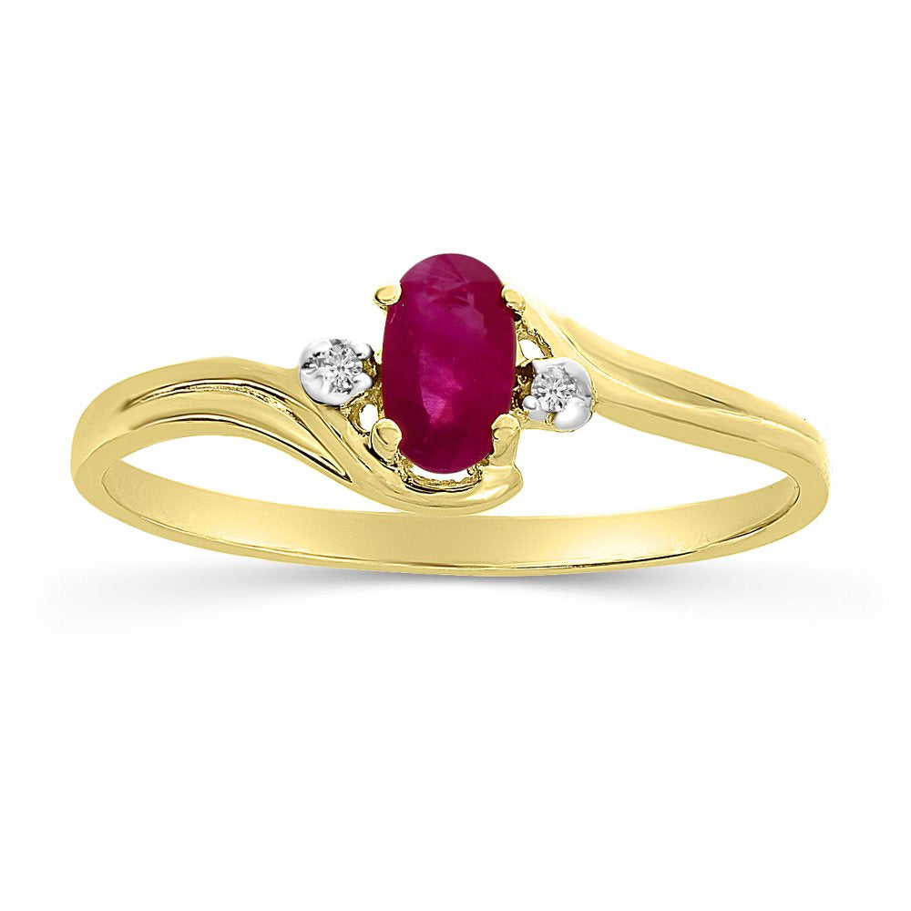 10K Yellow Gold Oval Ruby and Diamond Ring